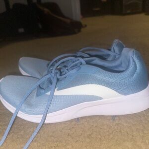 Blue and white sneakers